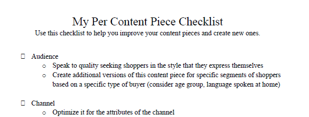 My Per Content Piece Checklist Tool